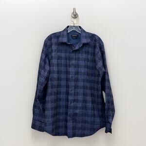 Bugatchi Men’s Blue Plaid, Long Sleeve Button Shirt, Size Medium